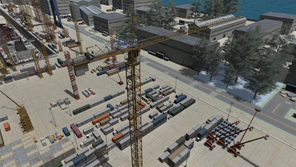 Shipyard details. Tower crane 3D model. vegetation and props.