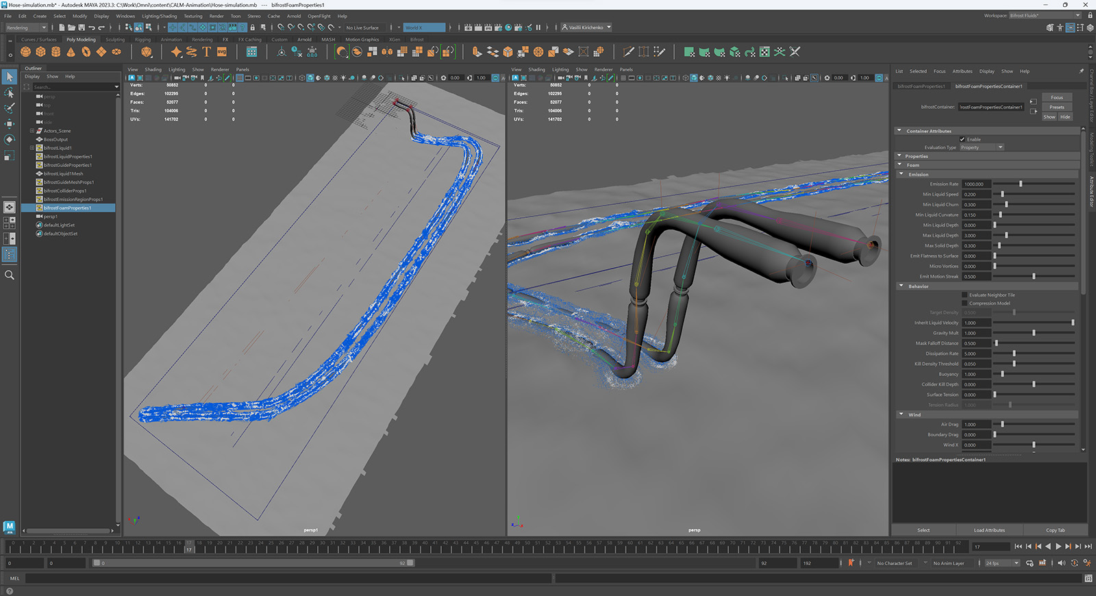 Maya Bifrost foam simulation